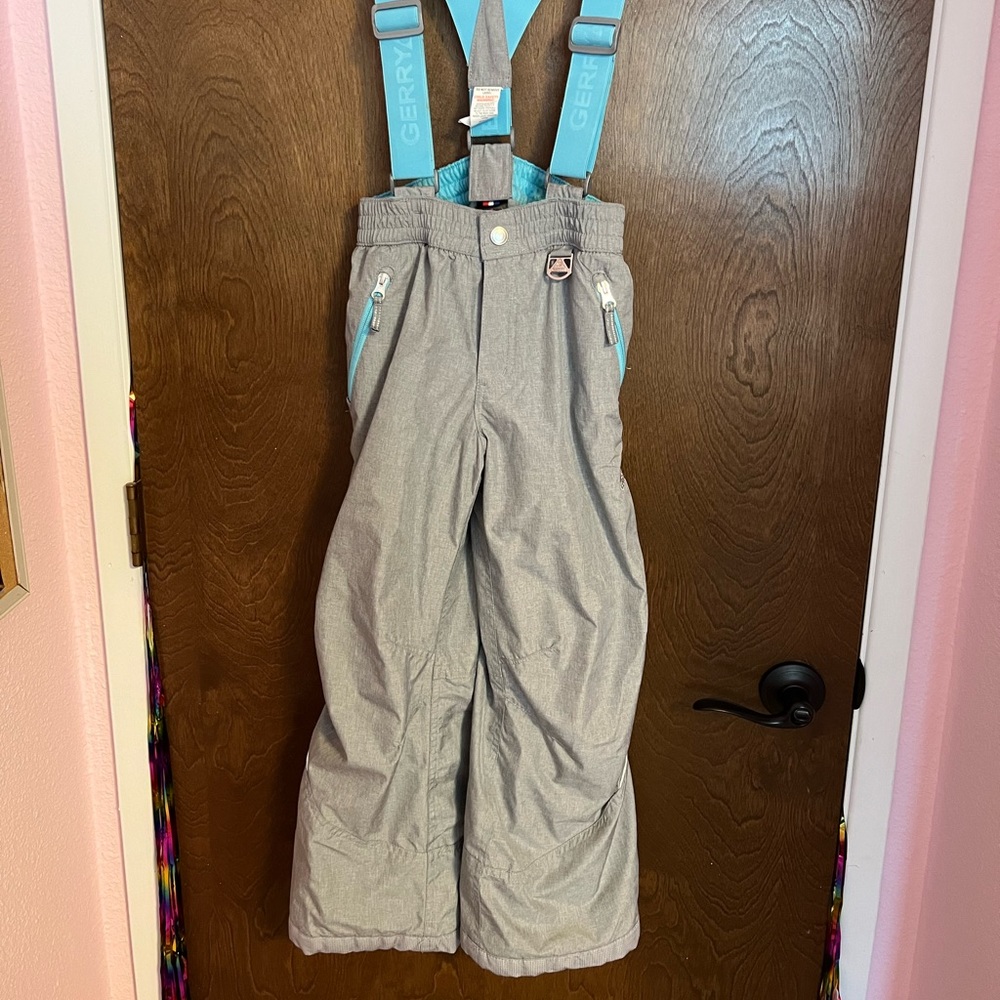 Gerry Snow pants Youth size 7/8 Gray/Teal with suspenders